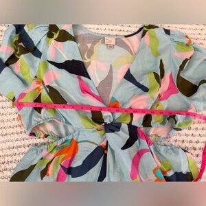 A NEW DAY EUC Tropical Floral Print Side Cut Out Bell Sleeve Blouse Women’s XL